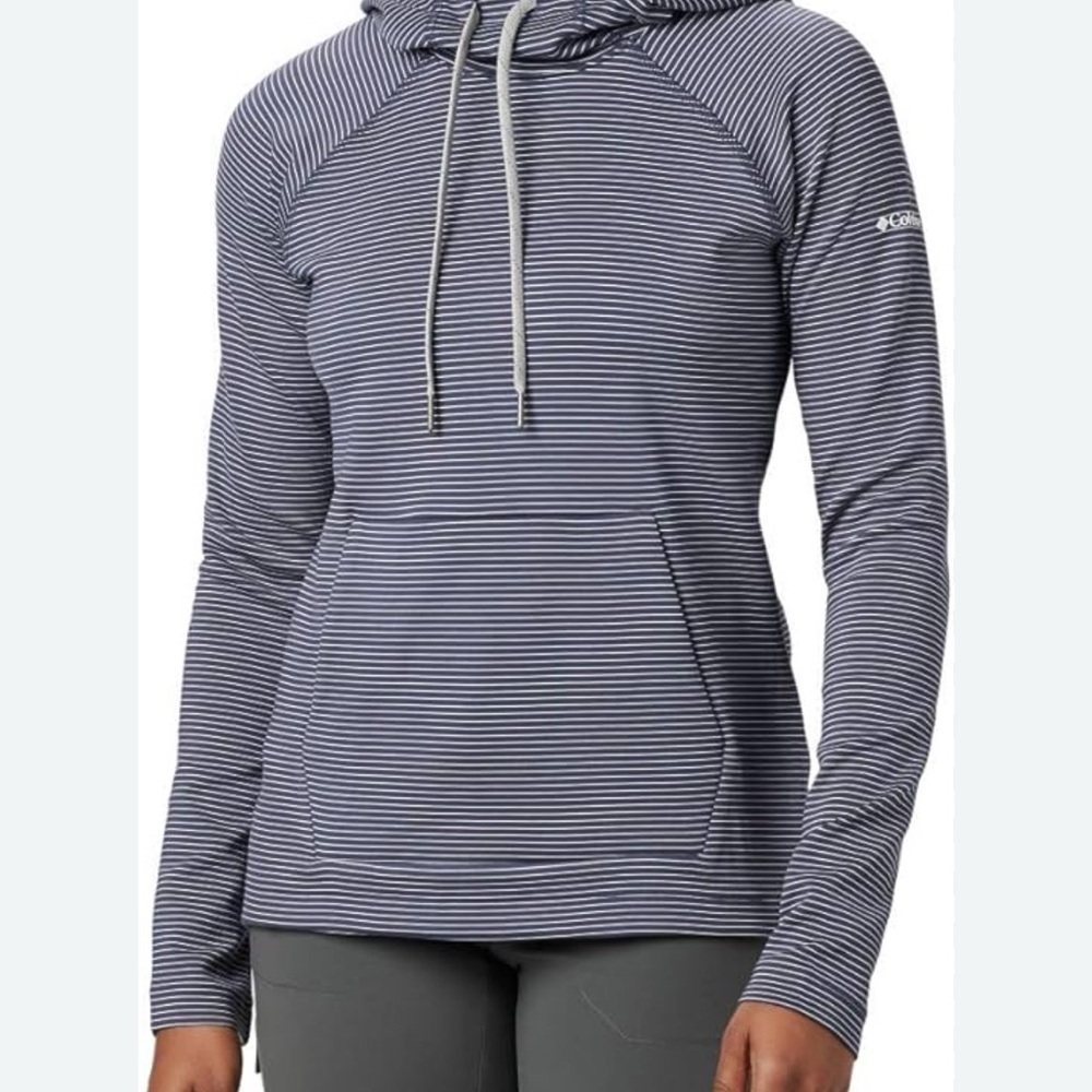 Columbia Women's Navy and White Striped Hooded Pullover